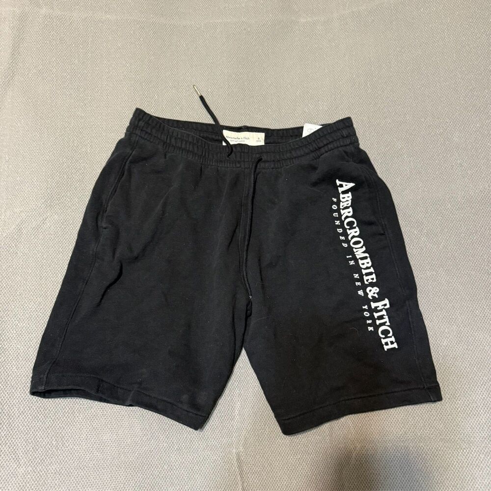Abercrombie Fitch Mens Fleece Shorts Size S Black Embroidered Soft Logo